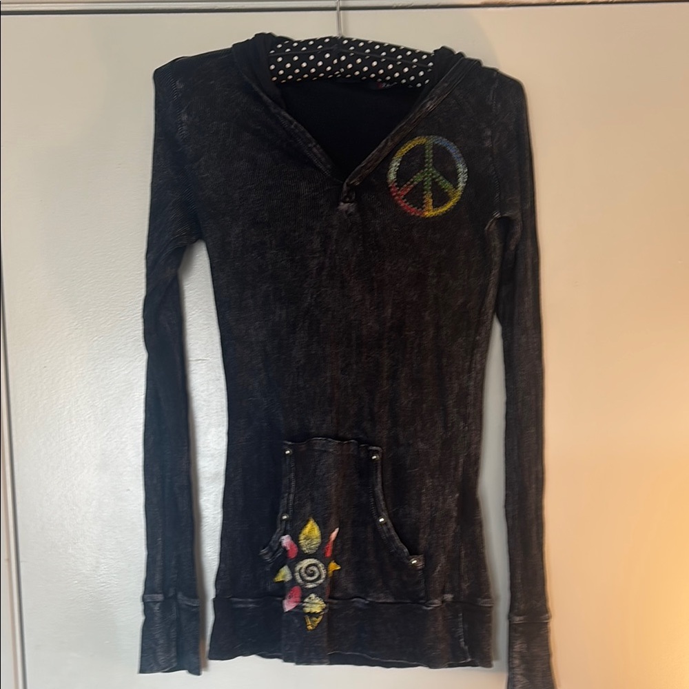 Black Graphic Long Sleeve Polo Sweatshirt